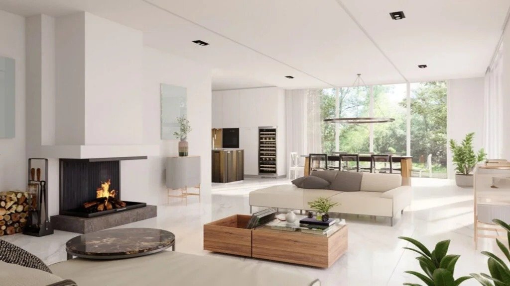 Moderna sala de estar con chimenea | lemjas